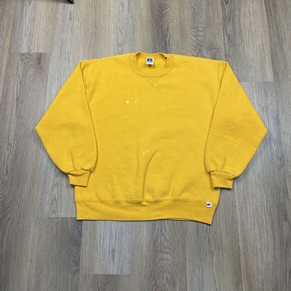 Vintage Russell Athletic Sweatshirt Mens Large Yellow Crewneck Pullover USA 90s - Picture 1 of 14